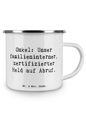 Mr. & Mrs. Panda Camping Tasse Spruch Onkel-Held mit Spruch in Weiß