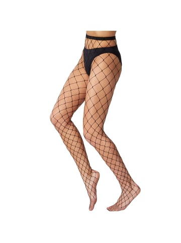 tectake Schwarze Netzstrumpfhose mit großen Maschen, schwarz