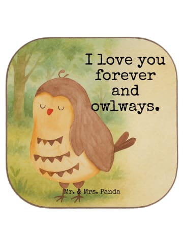 Mr. & Mrs. Panda Holzuntersetzer Eule Zufrieden Design mit Spruch in Weiß