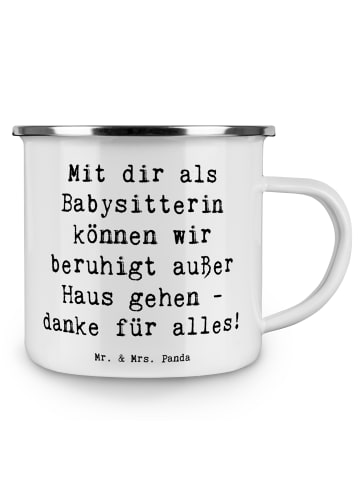 Mr. & Mrs. Panda Emaille Tasse Spruch Babysitter Dank mit Spruch in Weiß