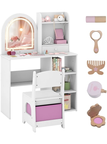 COSTWAY 2 in 1 Kinder Schminktisch Set mit Beleuchtung in Weiß