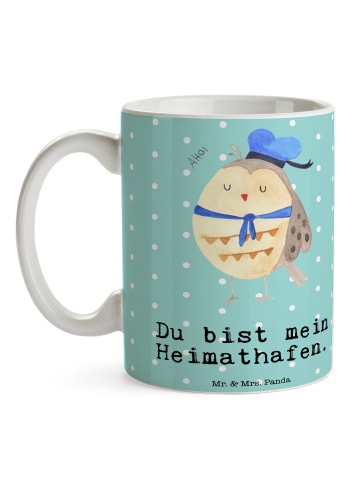 Mr. & Mrs. Panda Teebecher Eule Matrose mit Spruch in Türkis Pastell