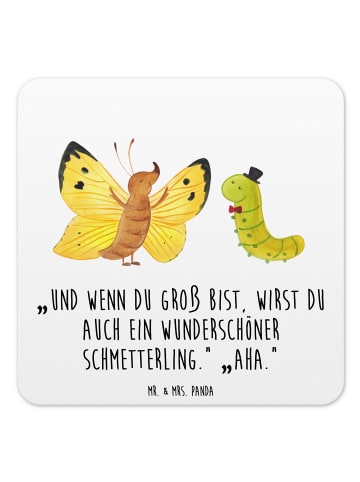 Mr. & Mrs. Panda Glasuntersetzer Raupe Schmetterling mit Spruch in Weiß