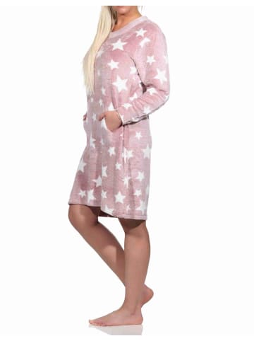 NORMANN langarm Nachthemd Bündchen Sterne Coralfleece - 76770 in rosa