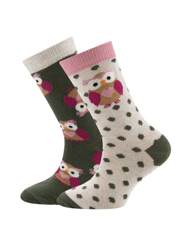 ewers 2er-Set Socken 2er Pack GOTS Eule in dkl.beige mel-oliv