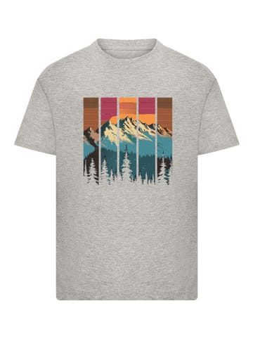 F4NT4STIC T-Shirt Berg Sonnenuntergang Retro in grau meliert