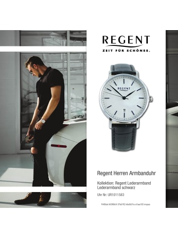 Regent Armbanduhr-Analog schwarz mittel (ca. 39mm) Regent Lederarmband