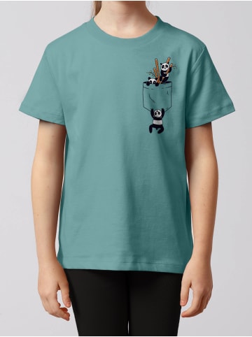 wat? Apparel T-Shirt Pocket Pandas in Teal Monstera