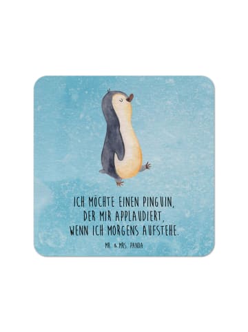 Mr. & Mrs. Panda Bierdeckel Pinguin marschieren mit Spruch in Eisblau