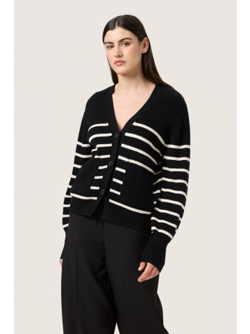 Soaked in Luxury Strickjacke SLSpina Gerade Passform in Black w White Stripe