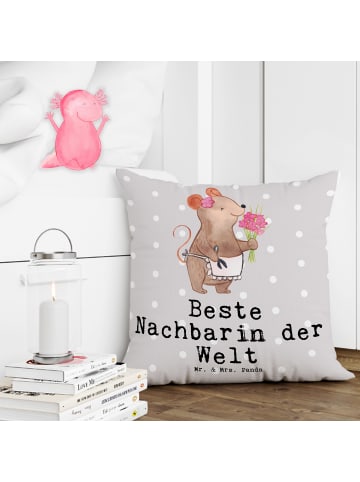 Mr. & Mrs. Panda Kissen Maus Beste Nachbarin der Welt mit Spruch in Grau Pastell