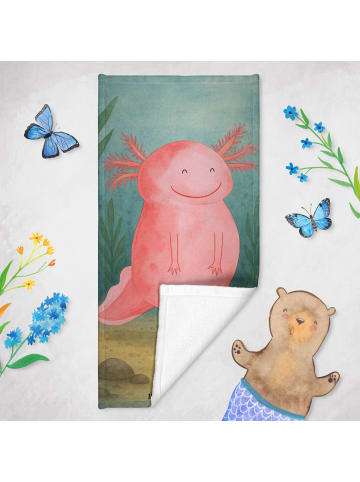Mr. & Mrs. Panda Badehandtuch Axolotl Glücklich Design ohne Spruch in Grau Pastell