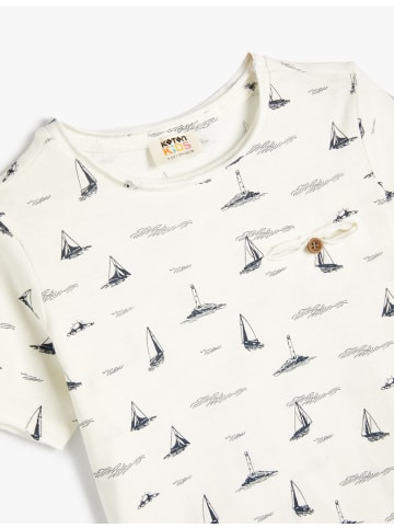 KOTON T-shirt in Ekru Gemustert