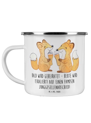 Mr. & Mrs. Panda Camping Emaille Tasse Junggesellenabschied Eska... in Weiß