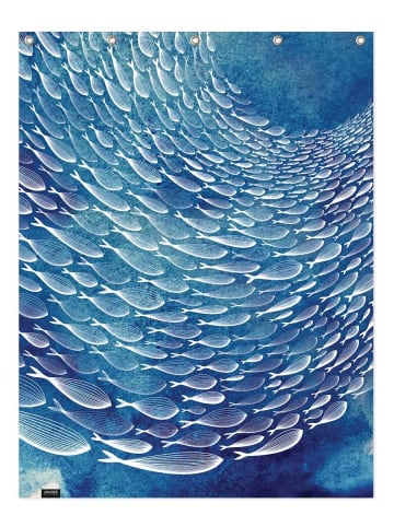 Juniqe Duschvorhang "Fish Shoal" in Blau & Weiß