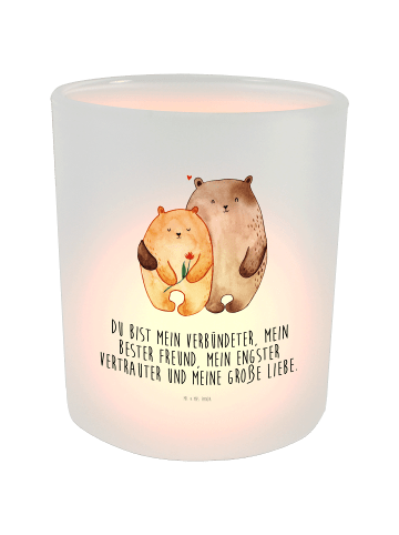 Mr. & Mrs. Panda Teelichthalter Glas Bären Liebe mit Spruch in Transparent
