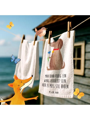 Mr. & Mrs. Panda Handtuch Gäste-WC Hund Blume mit Spruch in Weiß