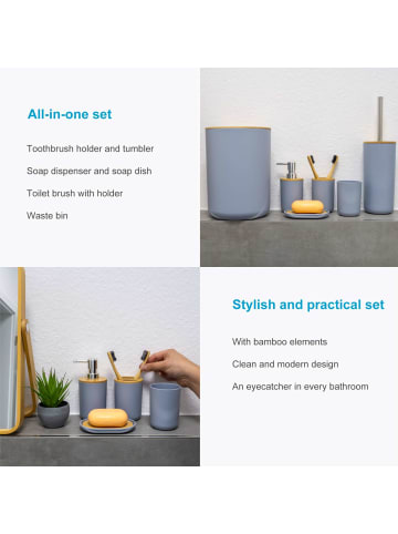 Intirilife Badezimmer Zubehör 6 tlg. Set mit Zahnputzbecher Toilettenbürste in Grau