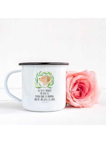Mr. & Mrs. Panda Camping Tasse Hund Blumen mit Spruch in Weiß