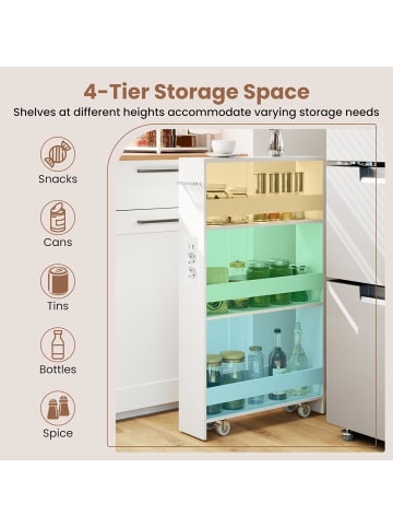 COSTWAY Nischenwagen 13cm breit schmal mit Ladestation in Weiß