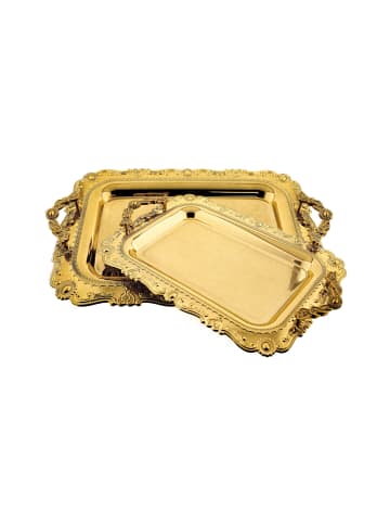 Almina 2er-Set Serviertabletts aus hochwertigem 18/10 Edelstahl in Gold(Motiv6)