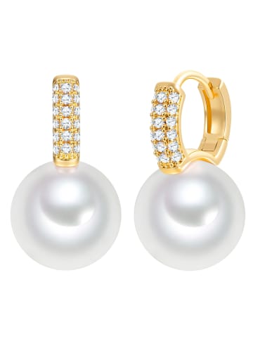 Lulu & Jane Ohrringe aus Messing mit Zirkonia Glasperle in weiß