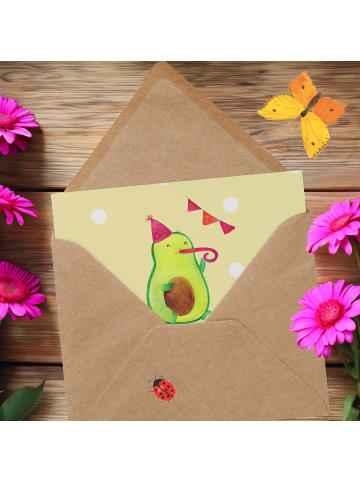 Mr. & Mrs. Panda Einladungskarte Avocado Geburtstag mit Spruch in Gelb Pastell