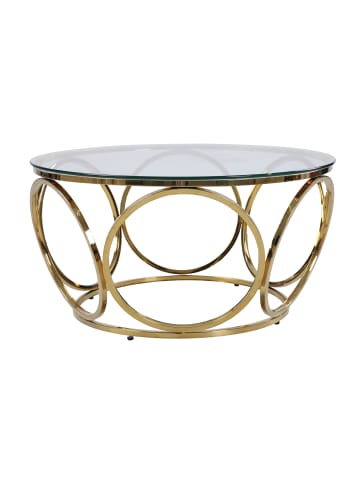 SalesFever Couchtisch rund Ø 80 cm Klarglasplatte 8 mm und Edelstahlgestell in Goldfarben