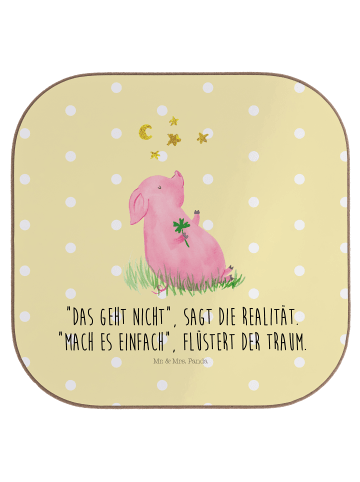 Mr. & Mrs. Panda Glasuntersetzer Schwein Glück mit Spruch in Gelb Pastell