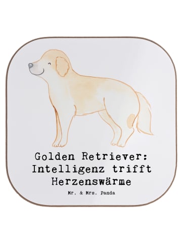 Mr. & Mrs. Panda Glasuntersetzer Golden Retriever Liebe mit Spruch in Weiß