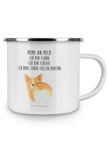 Mr. & Mrs. Panda Becher Emaille Corgi Po mit Spruch in Weiß