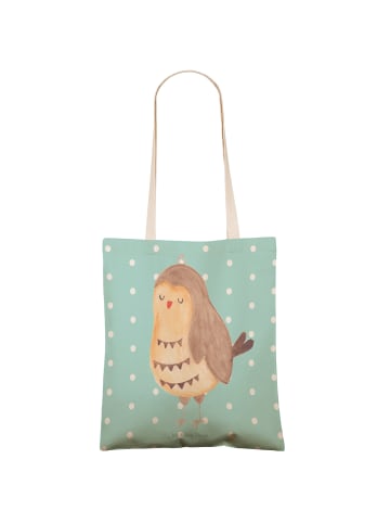 Mr. & Mrs. Panda Tote Bag Eule Zufrieden ohne Spruch in Türkis Pastell