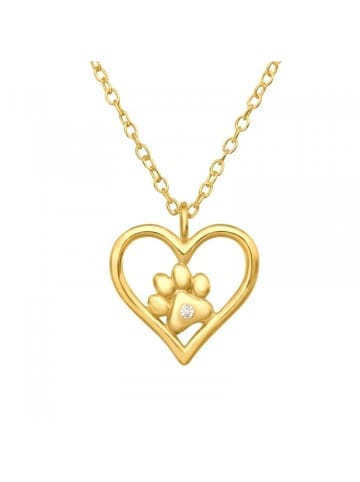 Alexander York Kette mit Anhänger PFOTE IN HERZ in Gold aus 925 Silber - 2-tlg. in gold