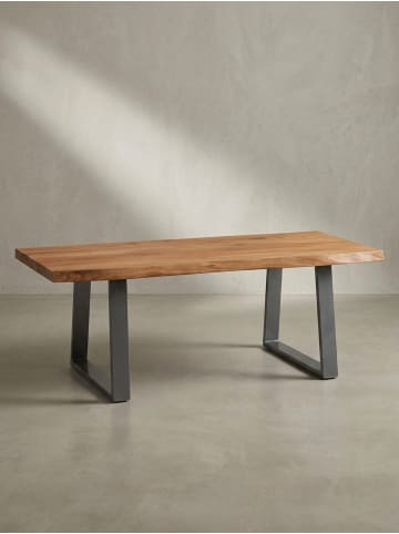 KADIMA DESIGN Couchtisch 120x60x46 Akazie Massivholz/Metall Baumkante, Design in Akazie-Silber