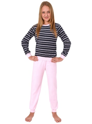 NORMANN Frottee Pyjama langarm Schlafanzug Bündchen Streifen - 50629 in rosa