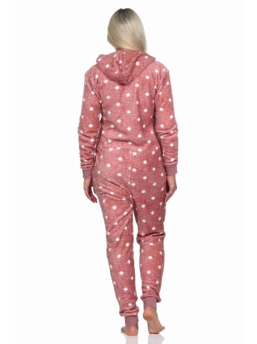 NORMANN Jumpsuit Schlafanzug Overall Coralfleece Tupfen Punkte - 76727 in rosa