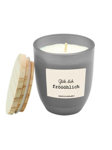 Geda Labels Kerze Glüh dich fröööhlich 100% Sojawachs in Grau - 7x7x8