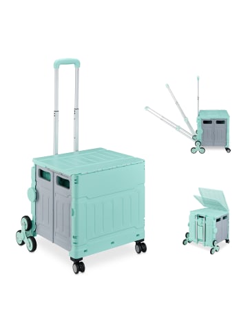 relaxdays Einkaufstrolley in Türkis/ Grau