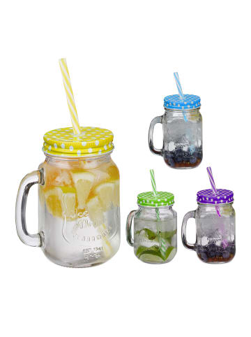 relaxdays 4 x Trinkglas in Transparent/ Bunt - 500 ml