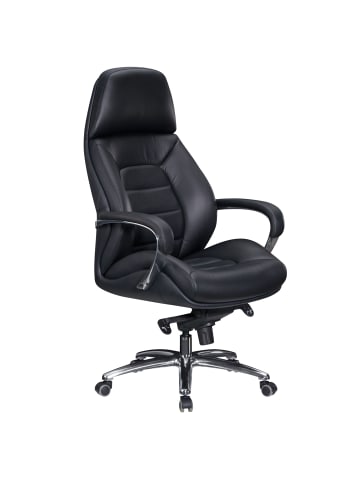 KADIMA DESIGN Designer Bürostuhl Bezug Echtleder Schreibtischstuhl bis 120 in Schwarz