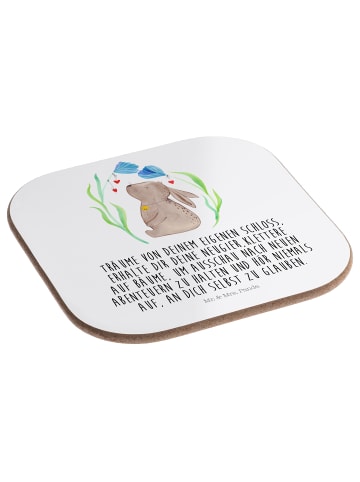 Mr. & Mrs. Panda Holz Untersetzer Hase Blume mit Spruch in Weiß