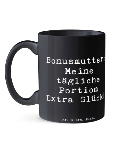 Mr. & Mrs. Panda Tasse Bonusmutter Glück mit Spruch in Schwarz