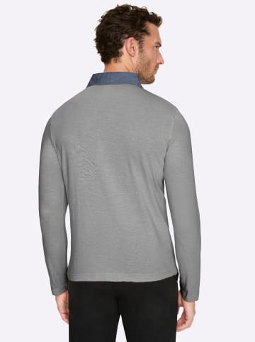 WITT WEIDEN Langarm-Poloshirt in grau-meliert