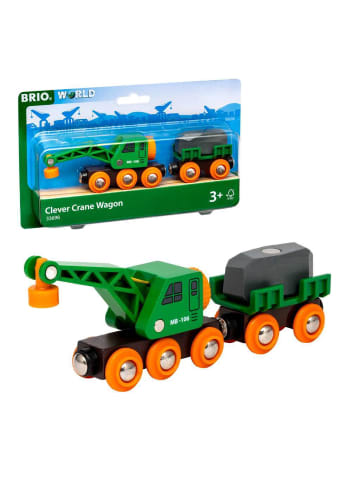 Brio Brio Aktionsspiel Grüner Kranwagen mit Anhänger und Fracht in bunt