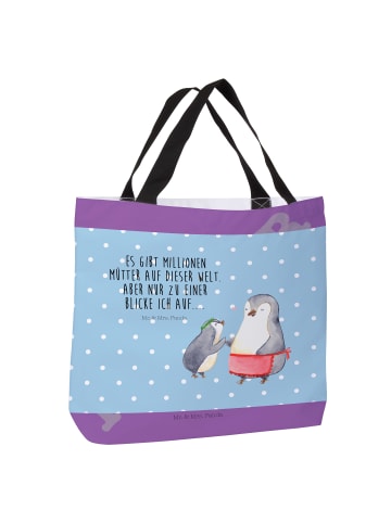 Mr. & Mrs. Panda Shopper Pinguin mit Kind mit Spruch in Blau Pastell