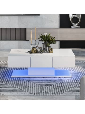 ABRIHOME Couchtisch in Hochglanz Weiß mit 2 Schubladen 100x50x39 cm