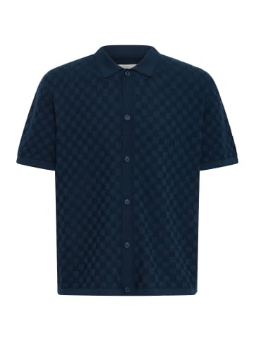 BLEND Kurzarmhemd Haifischkragen Knopfleiste Casual in Blau