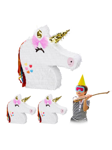 relaxdays 3x Einhorn Pinata in Weiß