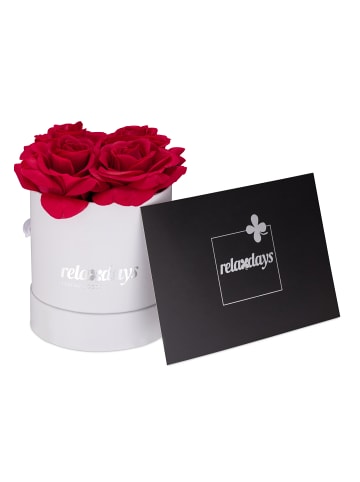 relaxdays Rosenbox 4 rote Rosen in Weiß