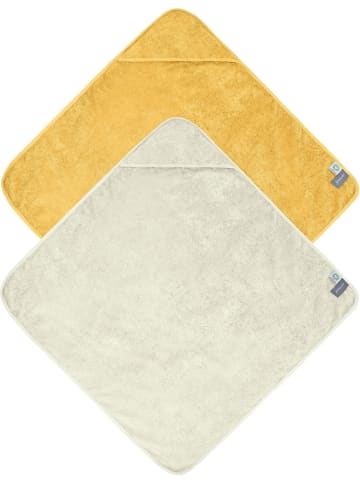normani 2x Baby Kapuzenhandtücher aus Bio-Baumwolle 100x100 cm in Gelb/Beige